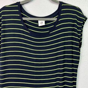 Cabi Ibiza Navy And Green Stripe Cap Sleeve Jersey Top Xs